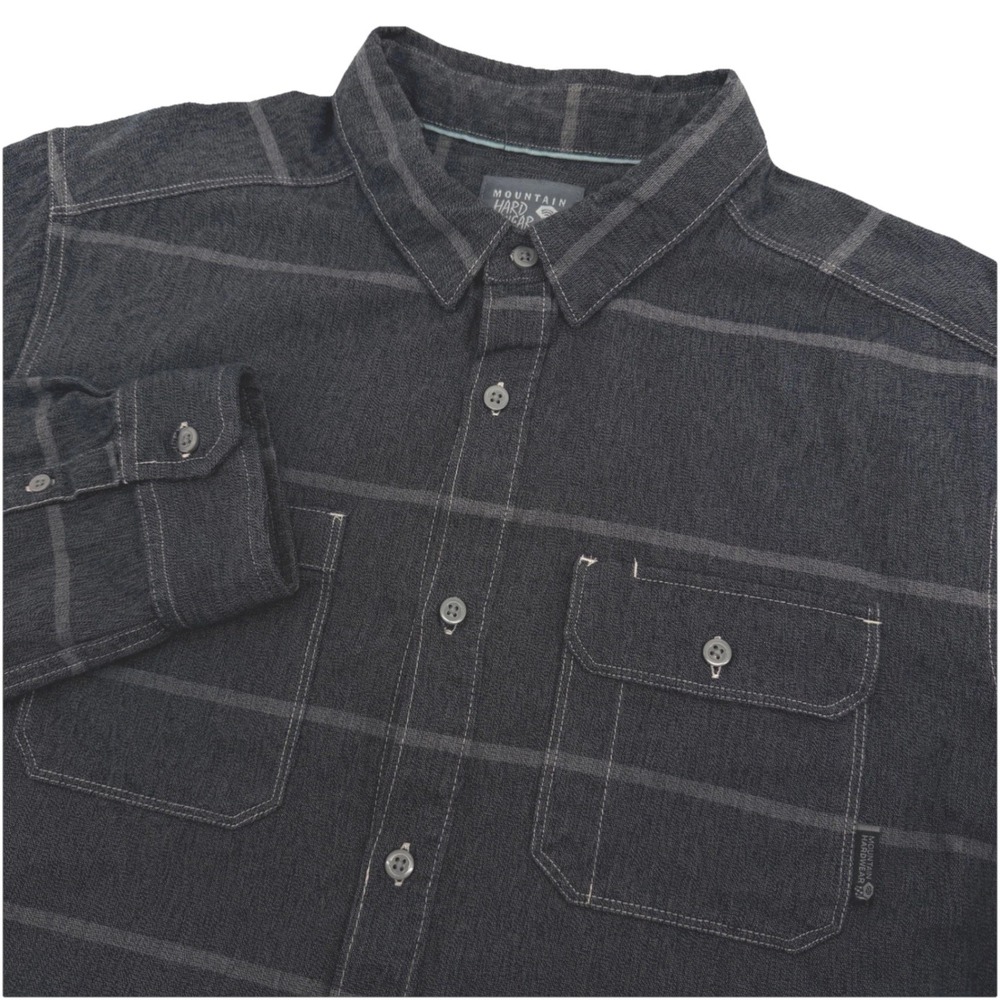 Mountain Hardwear Shirt Mens Large Charcoal Grey Striped Cotton Pockets Outdoors
